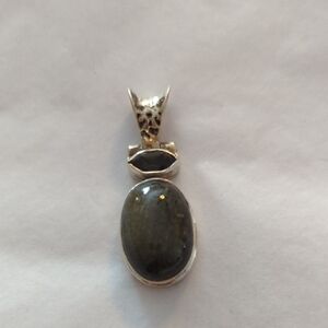 Elegant Silver Pendant with Dark Stone Not Sure What Kind.Add To Favorite Chain
